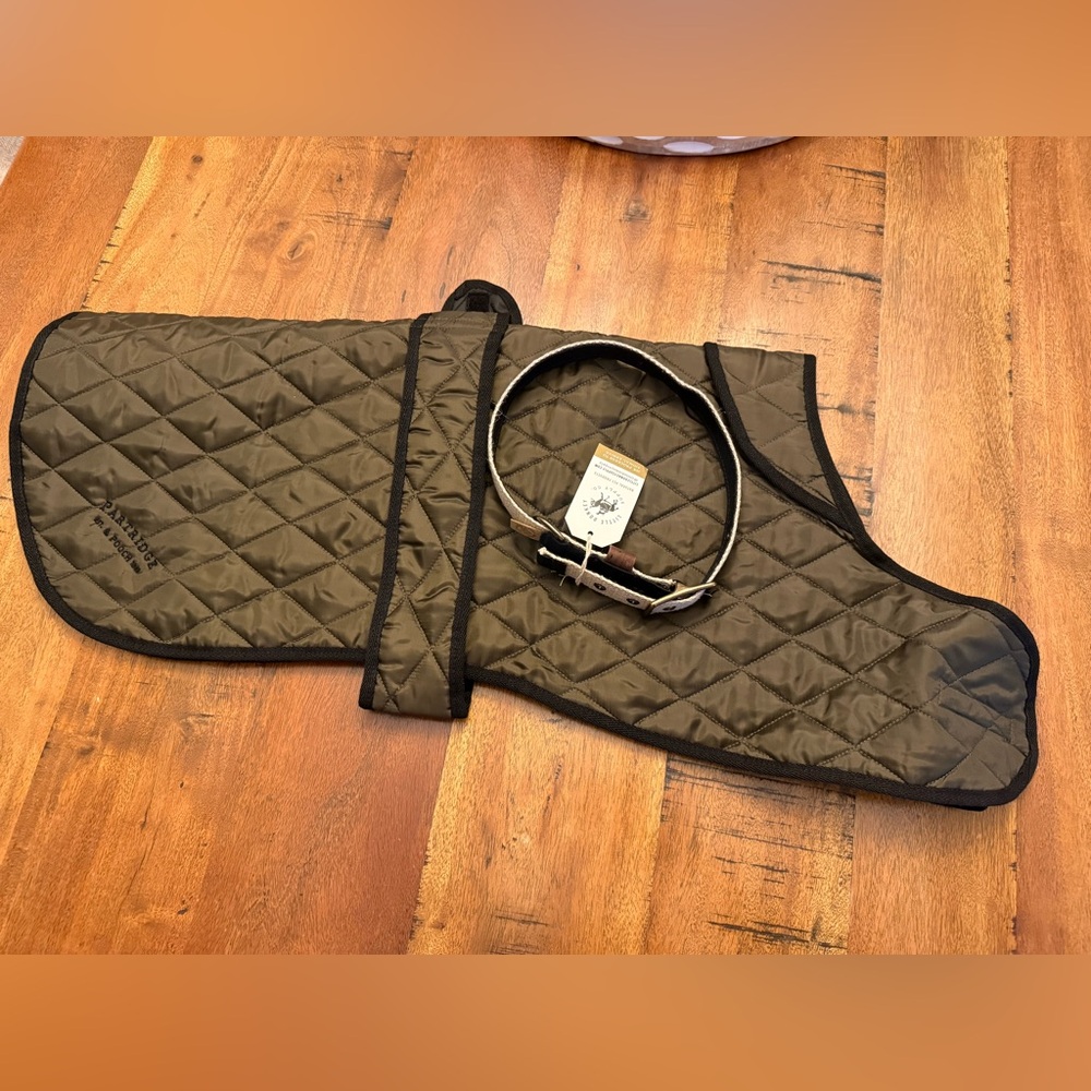 John Partridge Quilted Olive Green Dog Coat with Collar XL Dog